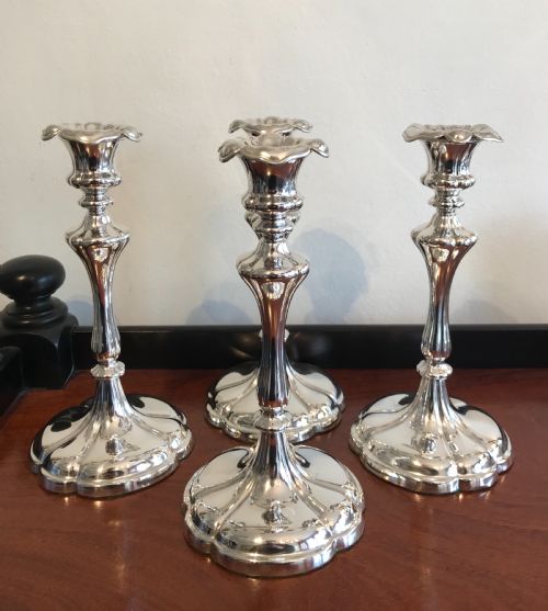 Rare Set of Four Elkington & Co Candlesticks, 1850