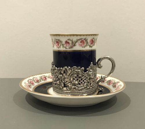 George V Coffee Can & Saucer, Silver Holder