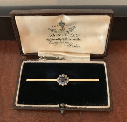 Edwardian 15ct Gold Sapphire & Pearl Brooch, Circa 1900-1910