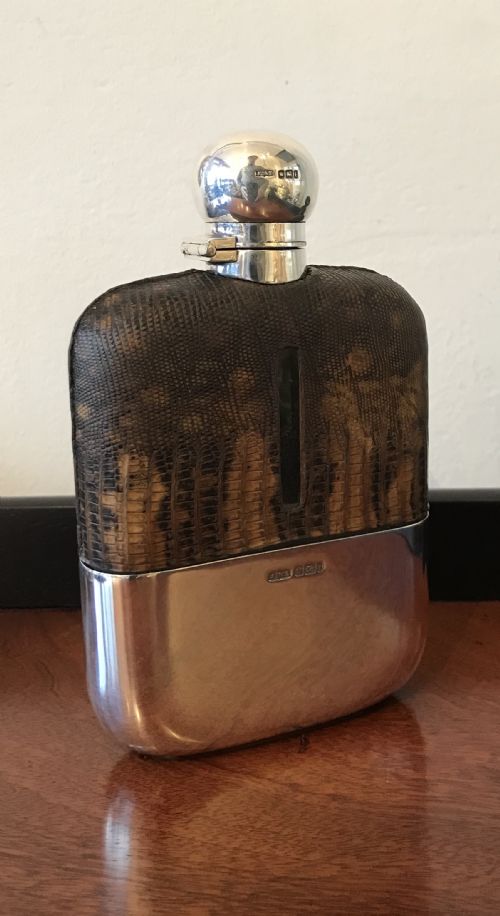 Rare Victorian Silver & Snake Skin Hip Flask, Hallmarked Sheffield 1901 by James Dixon & Sons