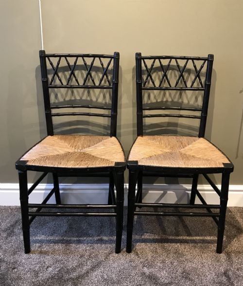 Super Pair of Ebonised Imitation Bamboo Chairs