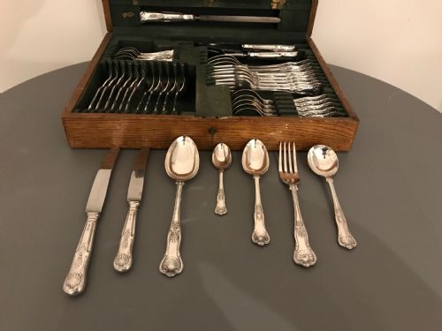 Solid Silver Canteen of Cutlery for Six, 2160 Grams