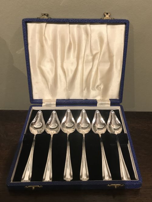 Set Six Solid Silver Grapefruit Spoons