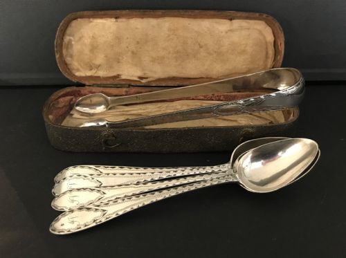 Rare Set of Georgian Silver Tongs & Spoons, Edinburgh, C1790