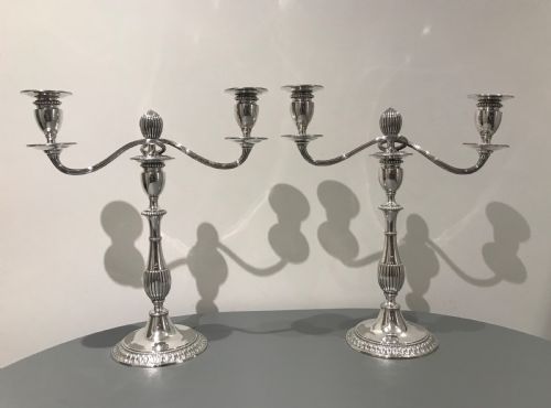 Stunning a Pair of George III Silver Candelabra by John Scofield, 1783