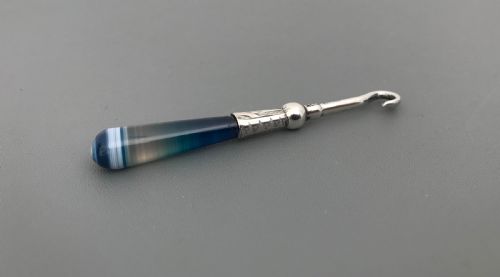 Wonderful Edwardian Silver & Agate Button Hook