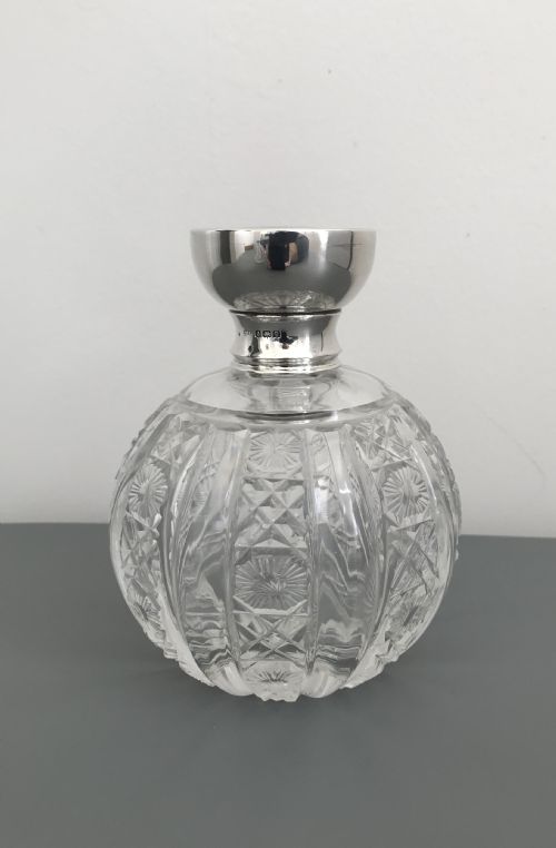 Large George V Silver and Cut Glass Perfume Bottle