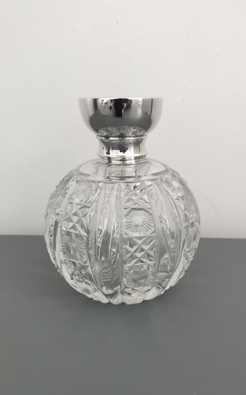 Large George V Silver and Cut Glass Perfume Bottle