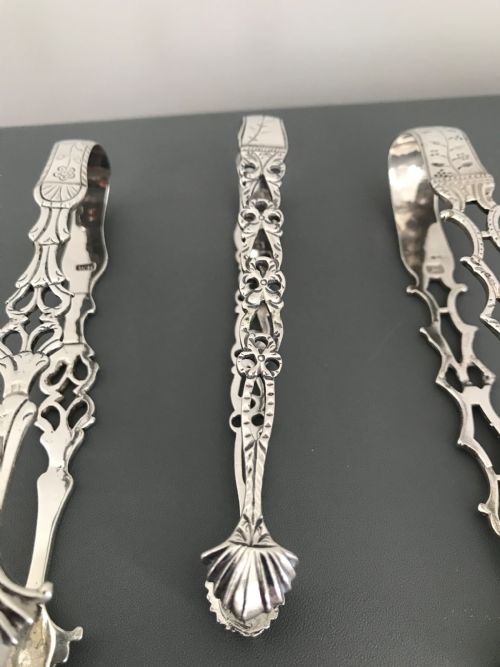 fig 1. Three Georgian Cast Silver Sugar Tongs
