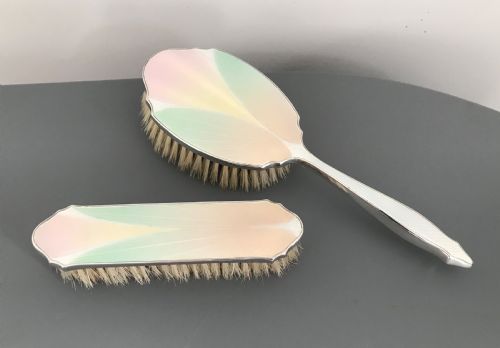 A Good Pair of George VI Silver and Enamel Brushes, 1937