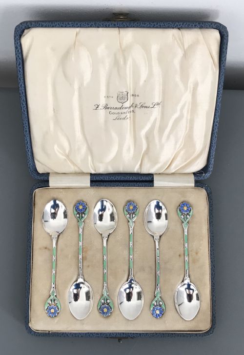 Very Pretty Set of Solid Silver & Enamel Spoons