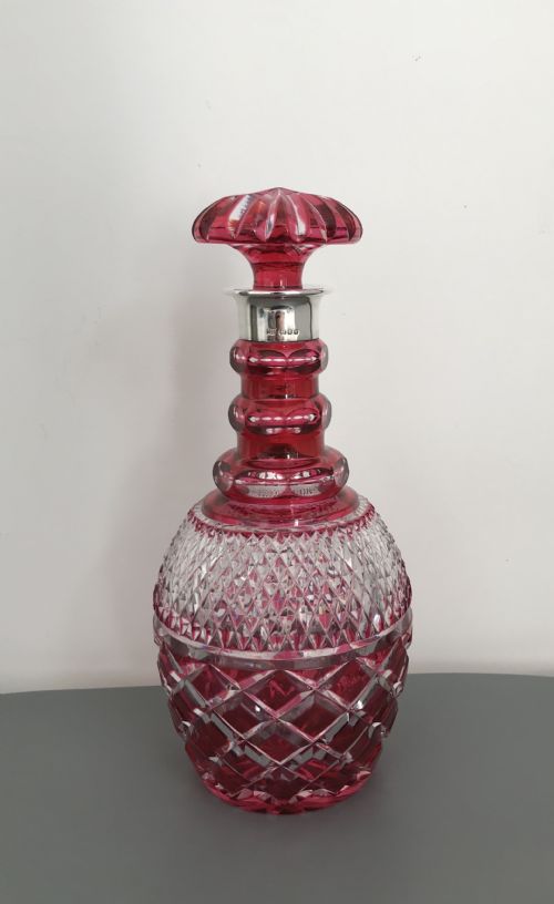 Mid Century Silver & Cut Glass Decanter