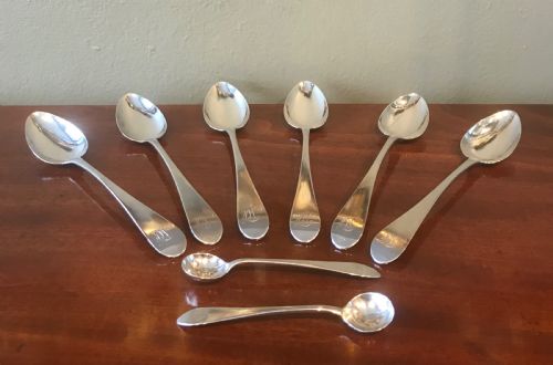 Set of Six George III Scottish Silver Spoons and Matching Salt Spoons, Edinburgh 1799