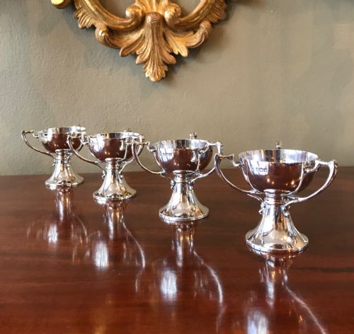 Set of Four Art Nouveau Silver Salts Cups in the Form of Tygs