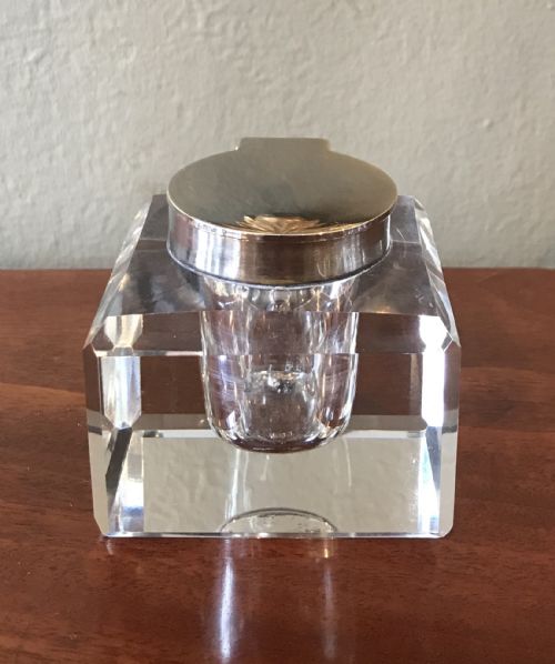 Edwardian Silver Plated and Cut Glass Inkwell