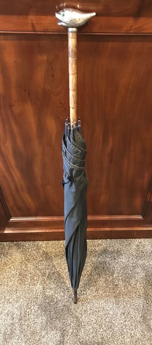 Edwardian Parasol Umbrella by Brigg with Silver Fish Handle, 1908