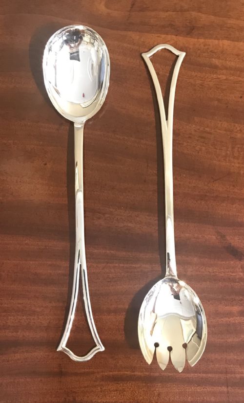 Quality Pair of George V Solid Silver Salad Servers