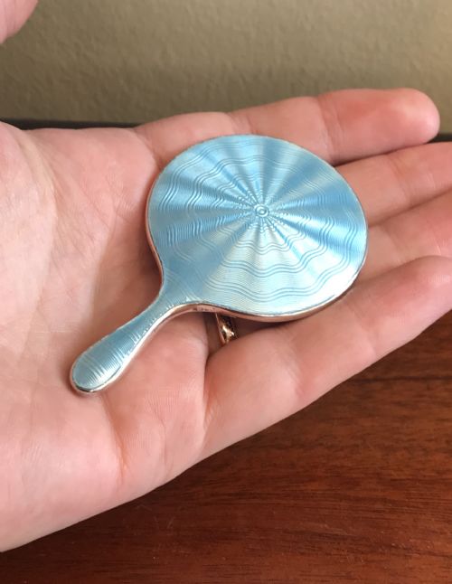 Miniature Solid Silver and Guilloche Enamel Mirror