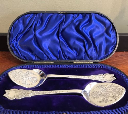 A Wonderful Pair of Edwardian Silver Jam or Preserve Spoons