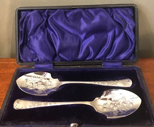 Good Pair of Victorian Silver Preserve Spoons, 1895