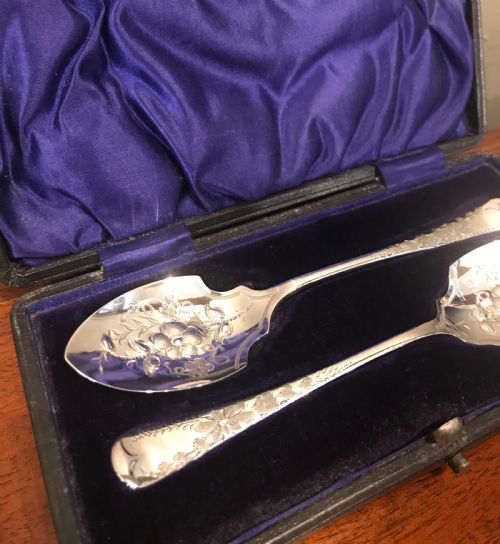 fig 1. Good Pair of Victorian Silver Preserve Spoons, 1895