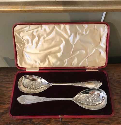 Pair of Victorian Silver Berry Spoons