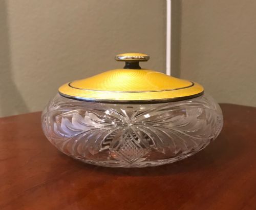 Stunning George V Silver & Guilloche Enamel Dressing Table Jar