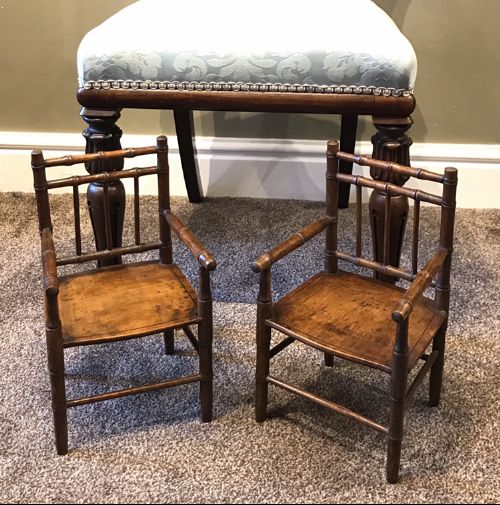 Rare Pair of Regency Miniature Simulated Bamboo Chairs