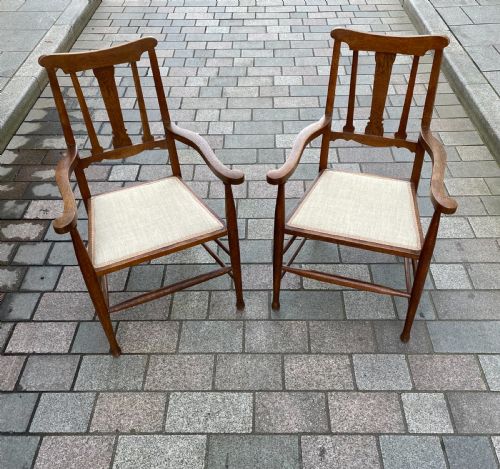 Pair of Arts & Crafts Oak Carver Chairs