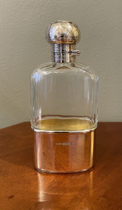 Quality Edwardian Silver Gilt Hip Flask, 1910