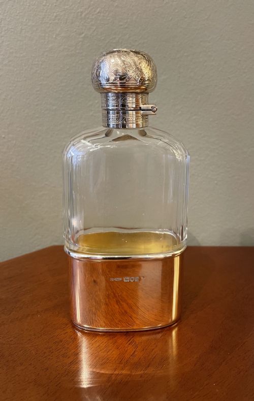 fig 1. Quality Edwardian Silver Gilt Hip Flask, 1910