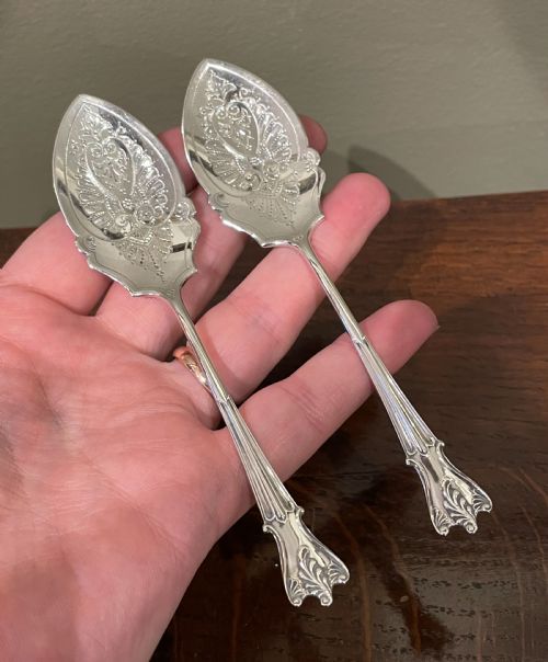 Pair of Late Victorian Silver Jam Preserve Spoons, 1900