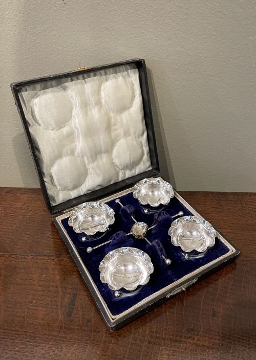 Set of Four Victorian Silver Salts & Spoons, Chester 1897
