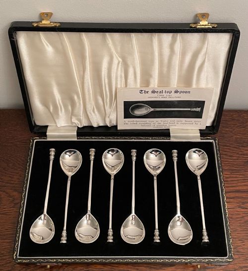 Set of Eight Silver Seal Top Spoons, 1965