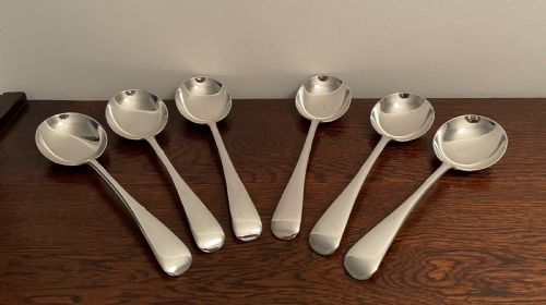 Set of Six George V Solid Silver Soup Spoons