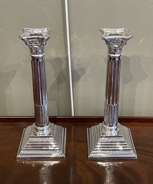 Pair of George VI Silver Plated Candlesticks