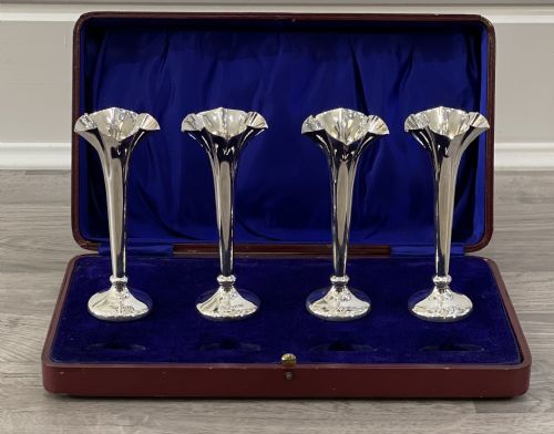Set of Four Victorian Solid Silver Flower Vases, 1896