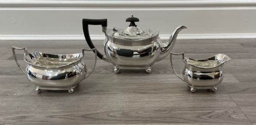 George V Solid Silver Three Piece Tea Service, Chester 1914