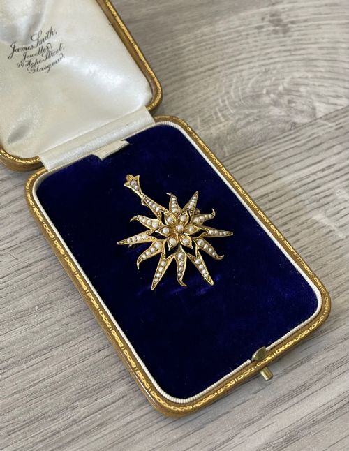 Edwardian 9ct Gold Seed Pearl Pendant & Brooch