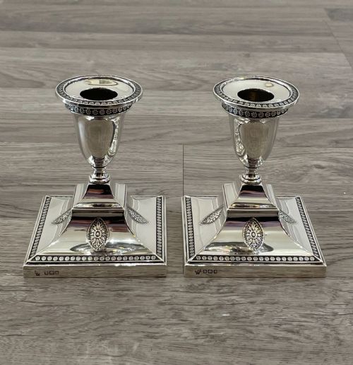 Pair Edwardian Solid Silver Candlesticks by Hawksworth Eyre & Co
