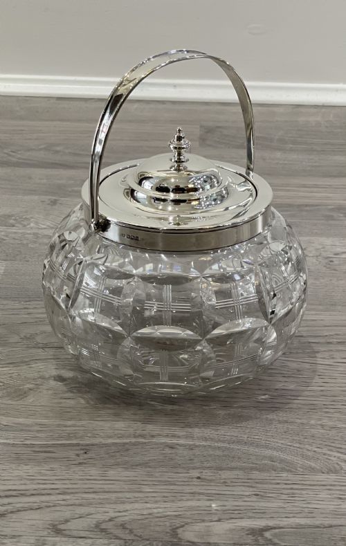 George V Solid Silver and Cut Glass Biscuit Barrel