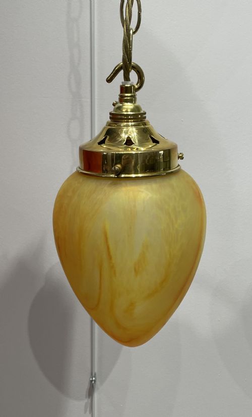 Stylish 1930 Marbled Amber Glass Pendant Light