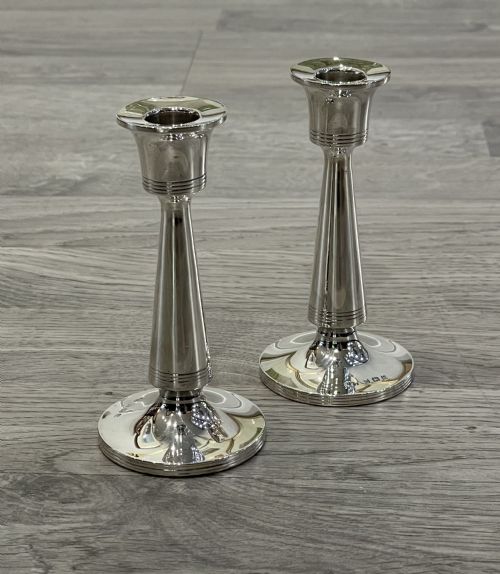 Pair of Art Deco Solid Silver Dwarf Candlesticks