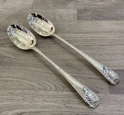 Large Pair of George V Silver Serving Basting Spoons