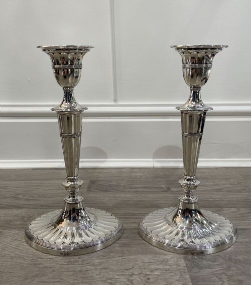 Tall Pair Late Victorian Solid Silver Candlesticks