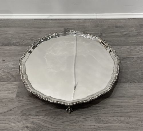 Very Large Victorian Solid Silver Drinks Tray, 1899