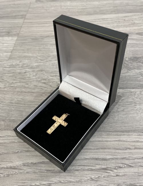 9ct Rose Gold Floral Engraved Cross Pendant