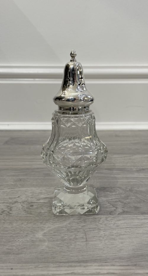 Pretty George VI Cut Glass and Silver Sugar Caster