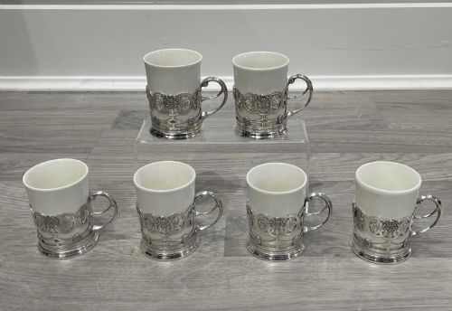 Set of Six Edwardian Solid Silver Coffee Can Holders,