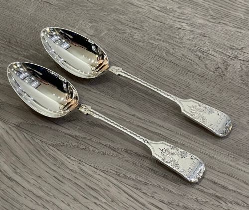 Superb Quality Bright Cut Solid Silver Spoons, 1905